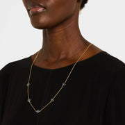 Blue lapis enamel clover station necklace on gold chain — Jan Leslie