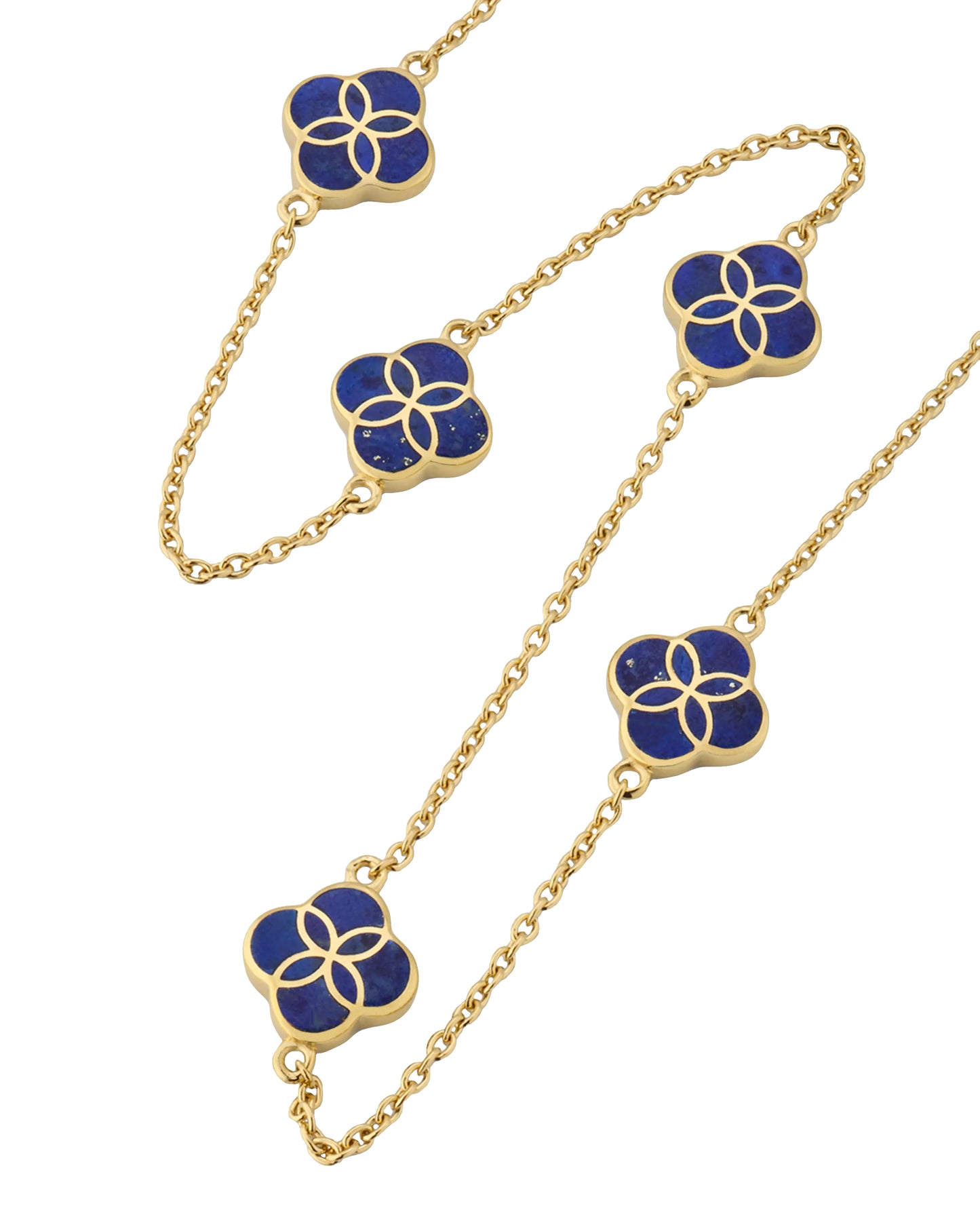 Gemstone Petal 5 Station Gold Vermeil Sterling Silver Necklace