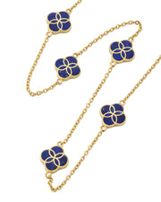 Blue lapis enamel clover station necklace on gold chain — Jan Leslie
