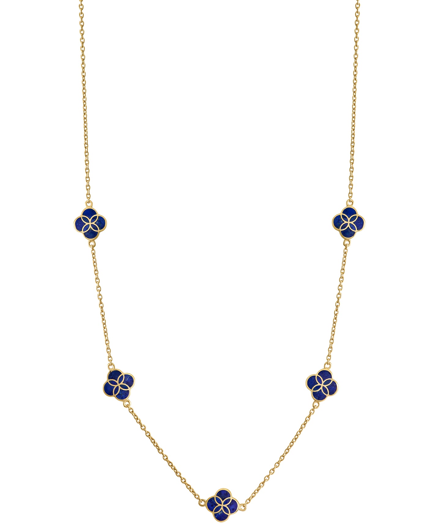 Gemstone Petal 5 Station Gold Vermeil Sterling Silver Necklace