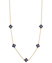 Blue lapis enamel clover station necklace on gold chain — Jan Leslie