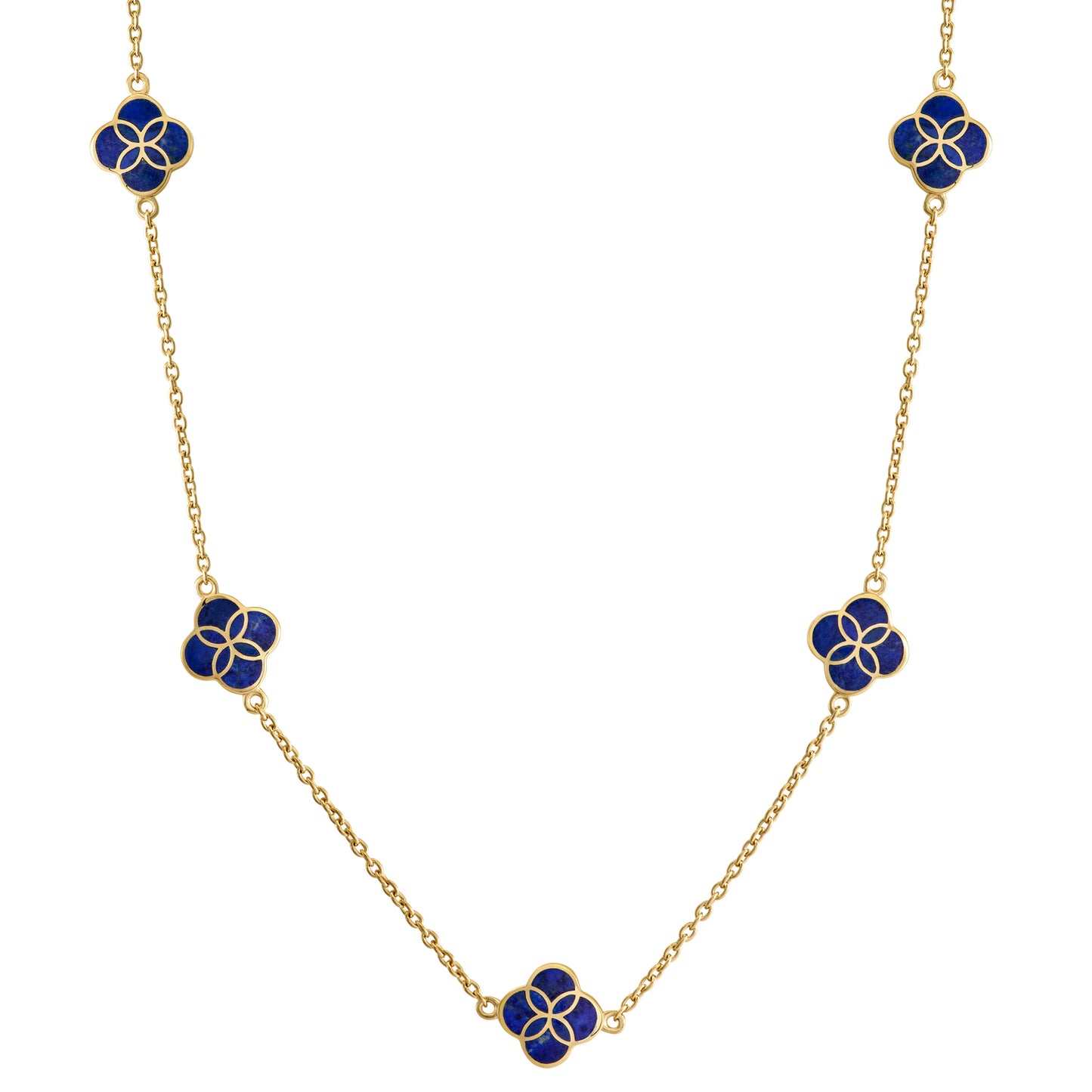 Gemstone Petal 5 Station Gold Vermeil Sterling Silver Necklace