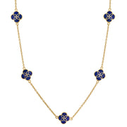 Blue lapis enamel clover station gold chain necklace — Jan Leslie