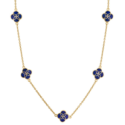 Gemstone Petal 5 Station Gold Vermeil Sterling Silver Necklace