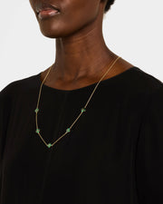 Green malachite enamel clover pendant detail on gold cable chain — Jan Leslie