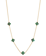 Green malachite enamel clover pendant detail on gold cable chain — Jan Leslie