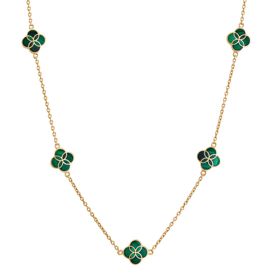 Gemstone Petal 5 Station Gold Vermeil Sterling Silver Necklace