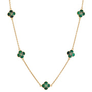 Green malachite enamel clover pendant detail on gold cable chain — Jan Leslie