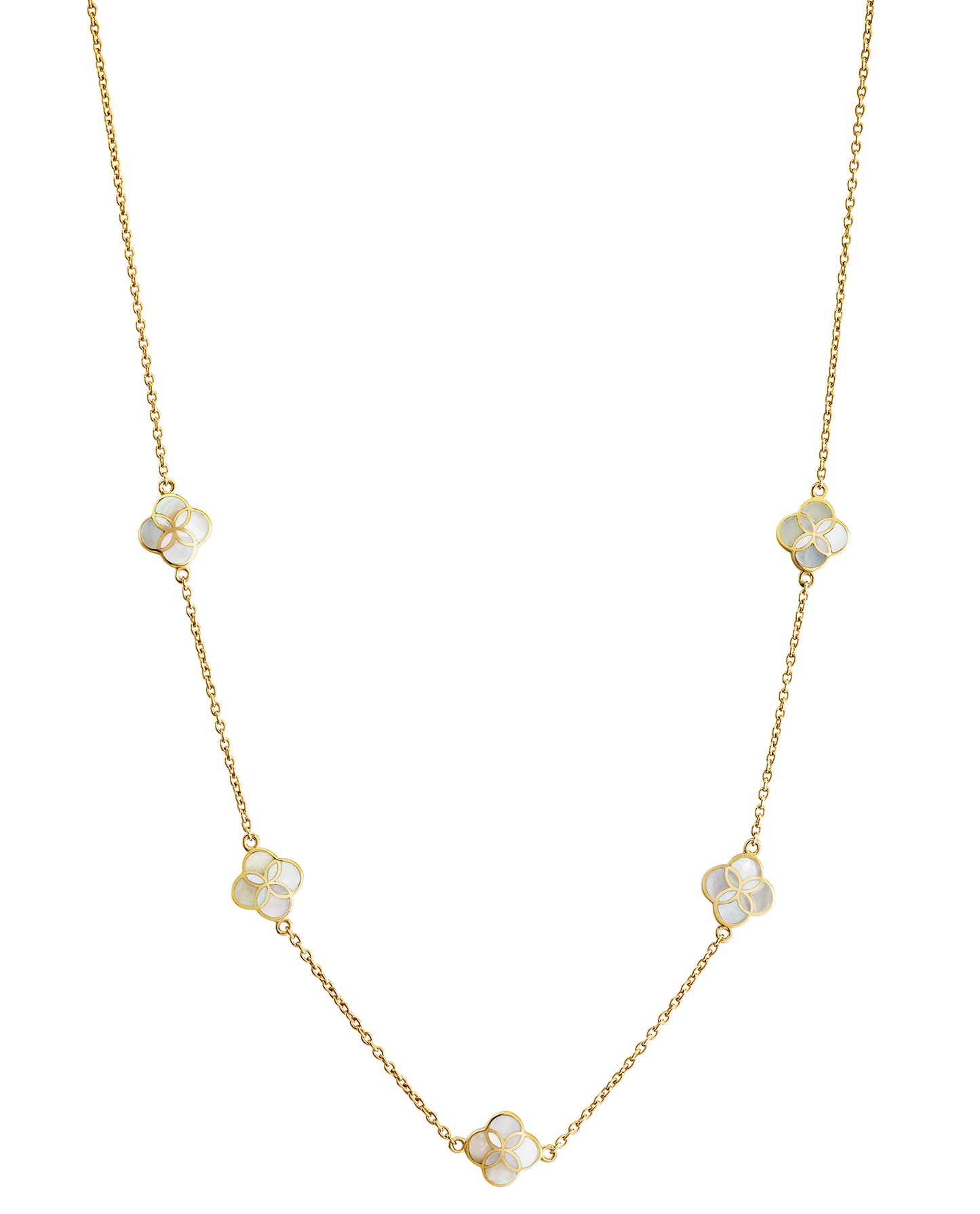 Gemstone Petal 5 Station Gold Vermeil Sterling Silver Necklace