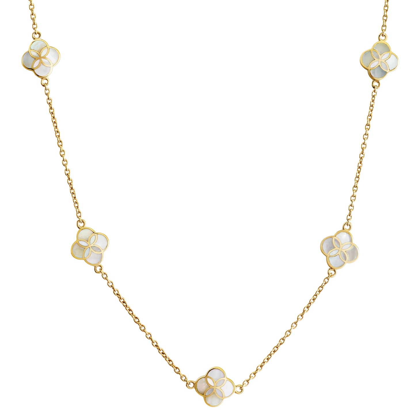Gemstone Petal 5 Station Gold Vermeil Sterling Silver Necklace