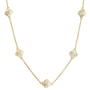Mother-of-pearl clover station necklace on gold cable chain — Jan Leslie