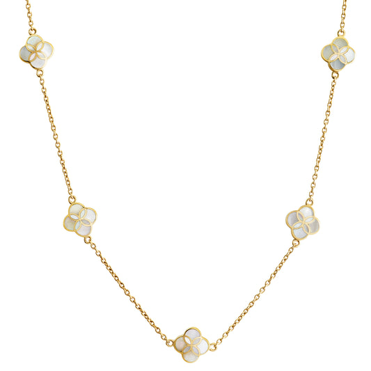 Mother-of-pearl clover station necklace on gold cable chain — Jan Leslie