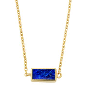  Rectangular lapis lazuli bar pendant necklace on gold rolo chain by Jan Leslie.