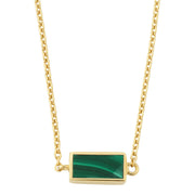 Rectangular malachite bar pendant necklace on gold rolo chain by Jan Leslie.