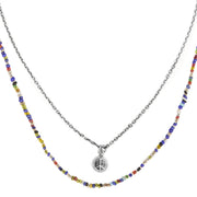 Layered multicolor seed bead and oxidized silver chain necklace set with peace sign pendant — Jan Leslie