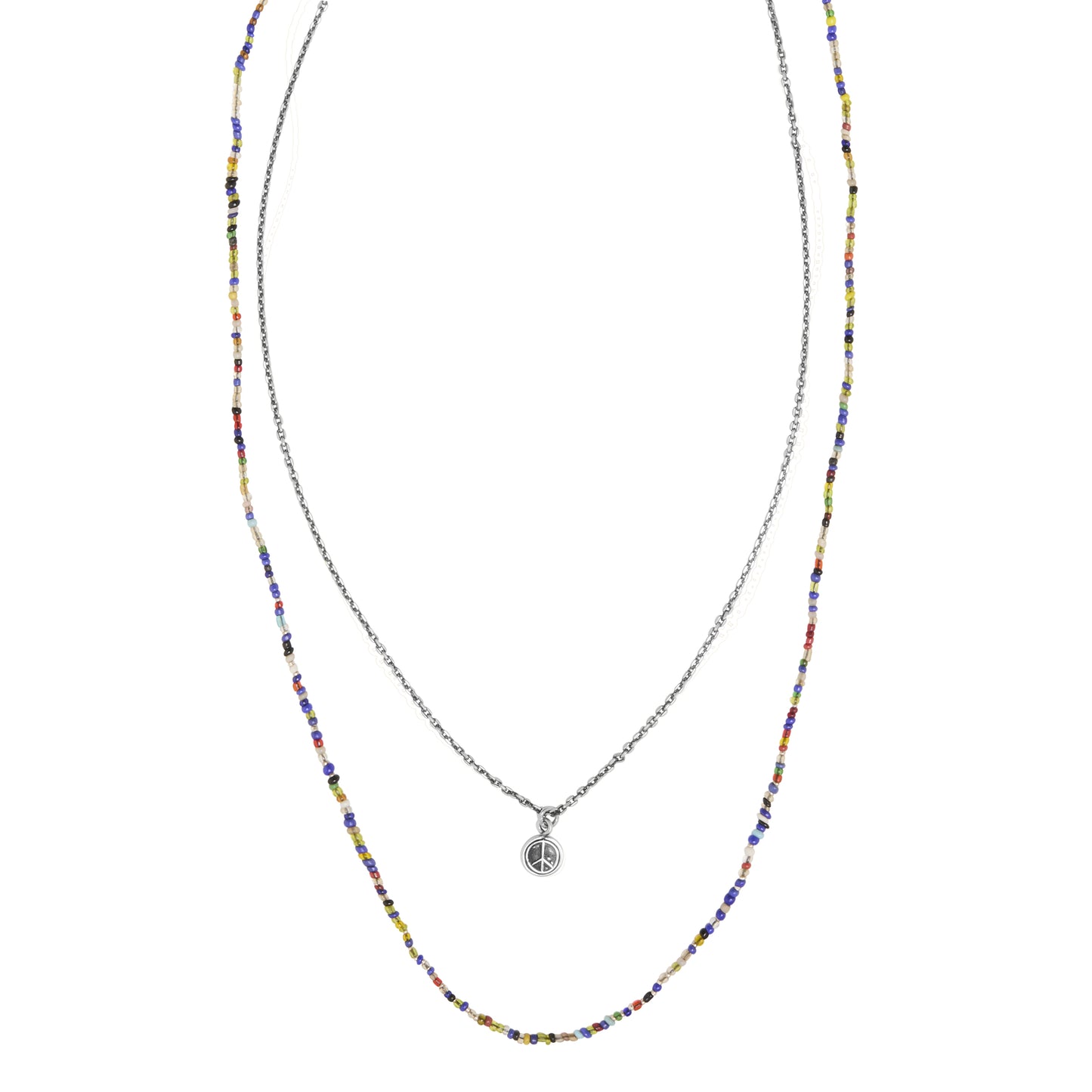 Peace on Multicolor Glass Bead Sterling Silver Necklace