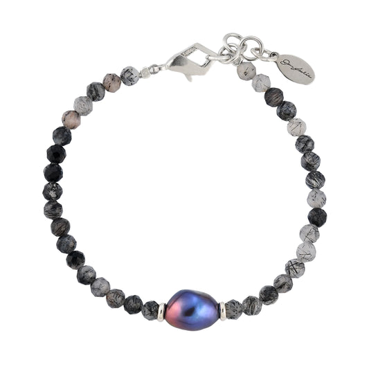 Rutliated Quartz Bracelet & Grey Pearl