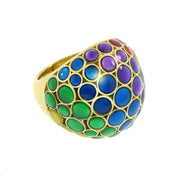  Gold vermeil multicolor bubble dome cocktail ring front view showing full multicolor bubble cabochon dome and polished gold shank by Jan Leslie