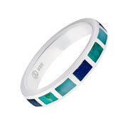 Blue multi-stone tile inlay sterling silver band ring with turquoise and lapis segments — Jan Leslie