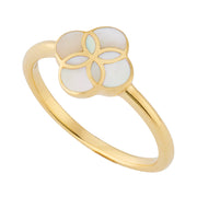 Gold vermeil sterling silver white mother of pearl floral lattice quatrefoil ring  Jan Leslie