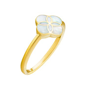 Gold vermeil sterling silver white mother of pearl floral lattice quatrefoil ring Jan Leslie 