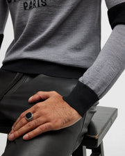 Cushion black onyx sterling silver signet ring with oxidized cross