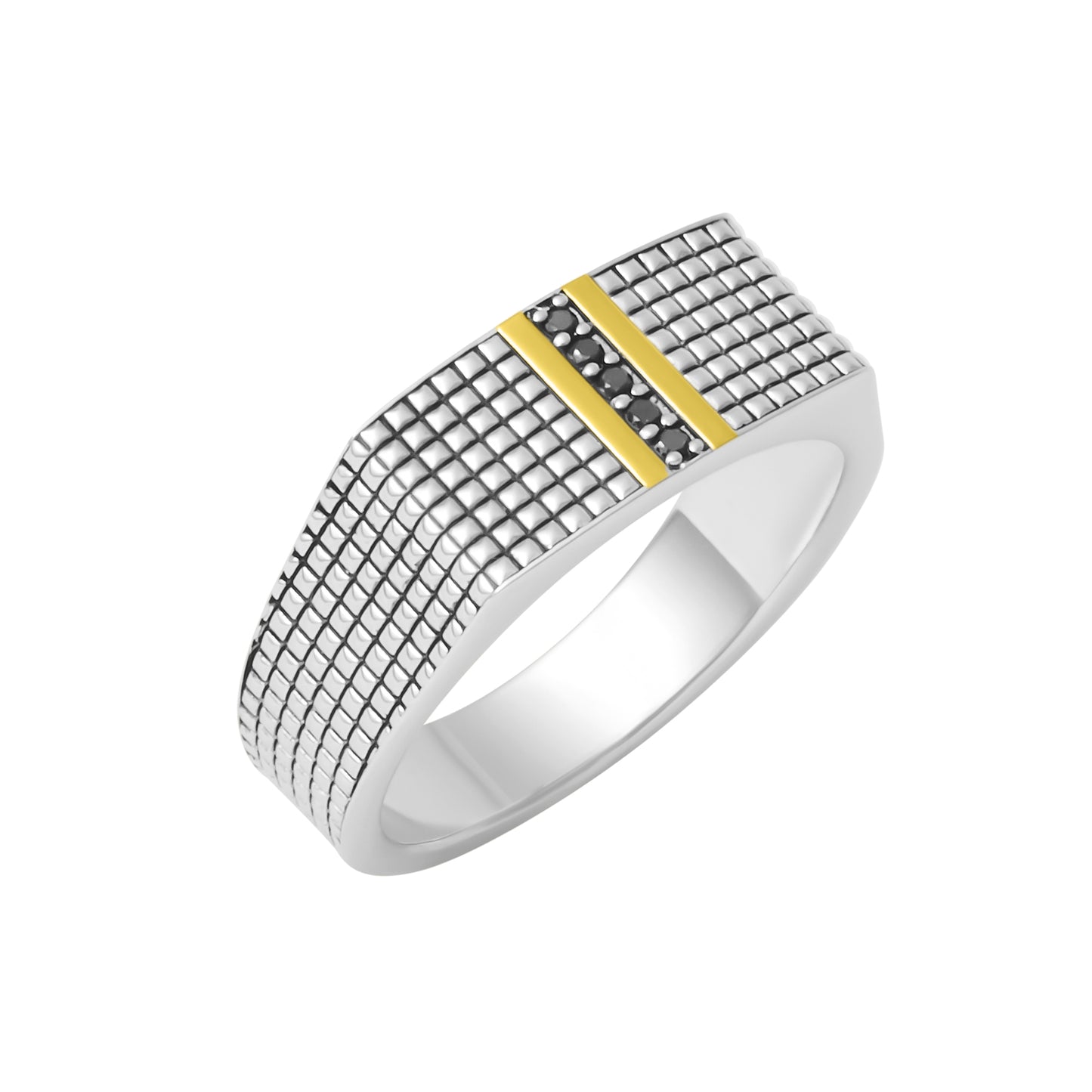 Black Diamond Vermeil Sterling Etched Ring