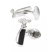 Jan Leslie sterling silver golf bag and clubs cufflinks with black onyx barrel
