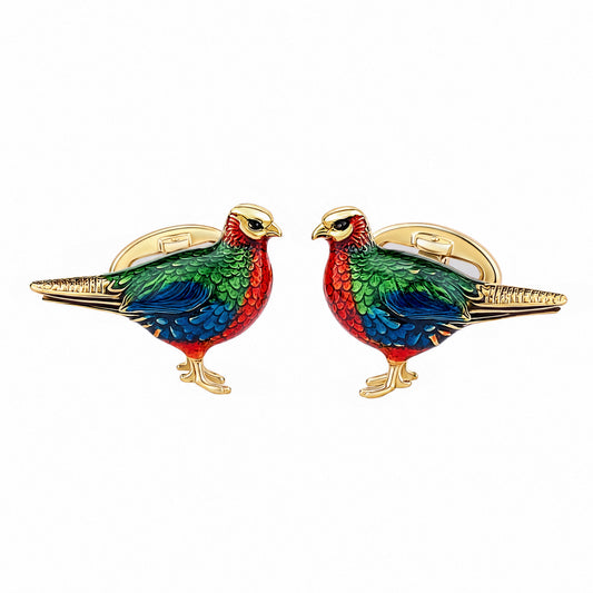 Colorful Quail Sterling Silver Gold Vermeil Cufflinks