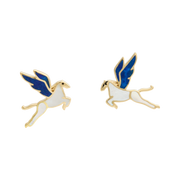 18K gold Pegasus cufflinks with white mother-of-pearl body and blue enamel wings. Jan Leslie.