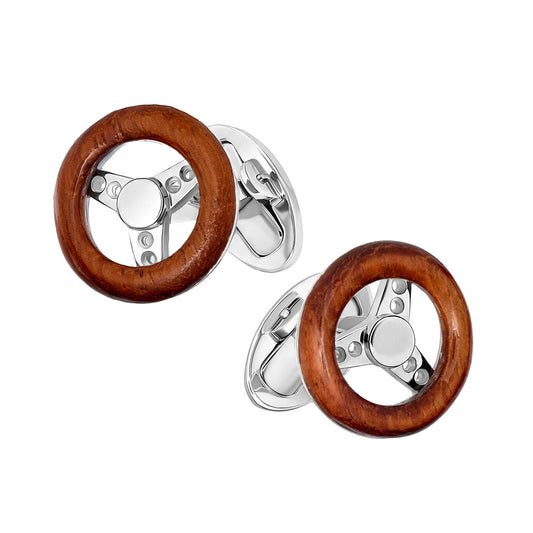 Steering Wheel Carved Sterling Cufflinks