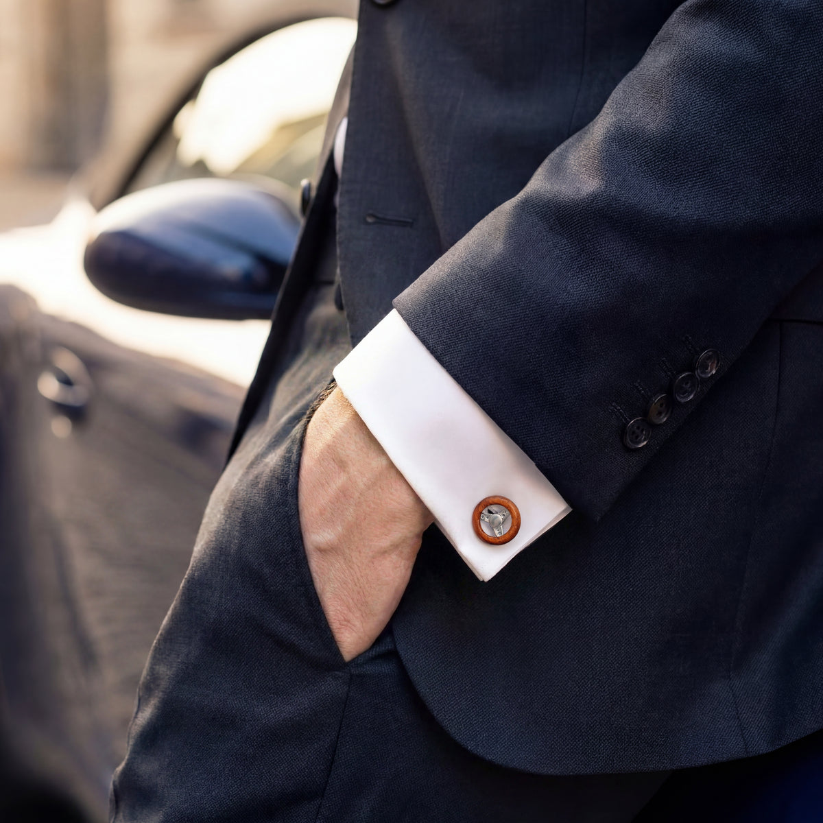 Steering Wheel Carved Sterling Cufflinks