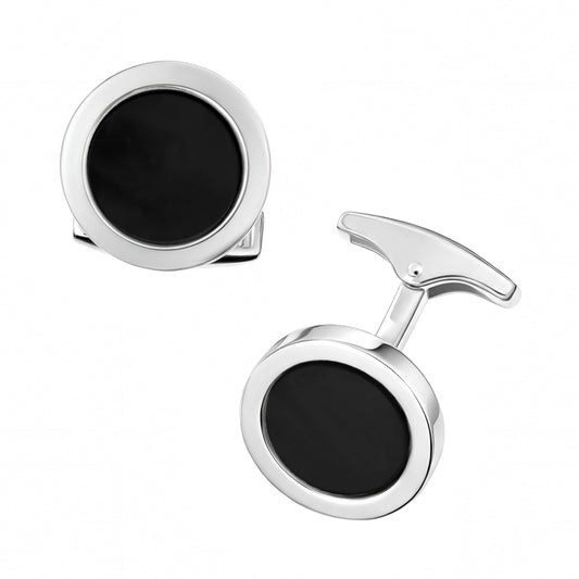 Round Gemstone Sterling Rim Cufflinks