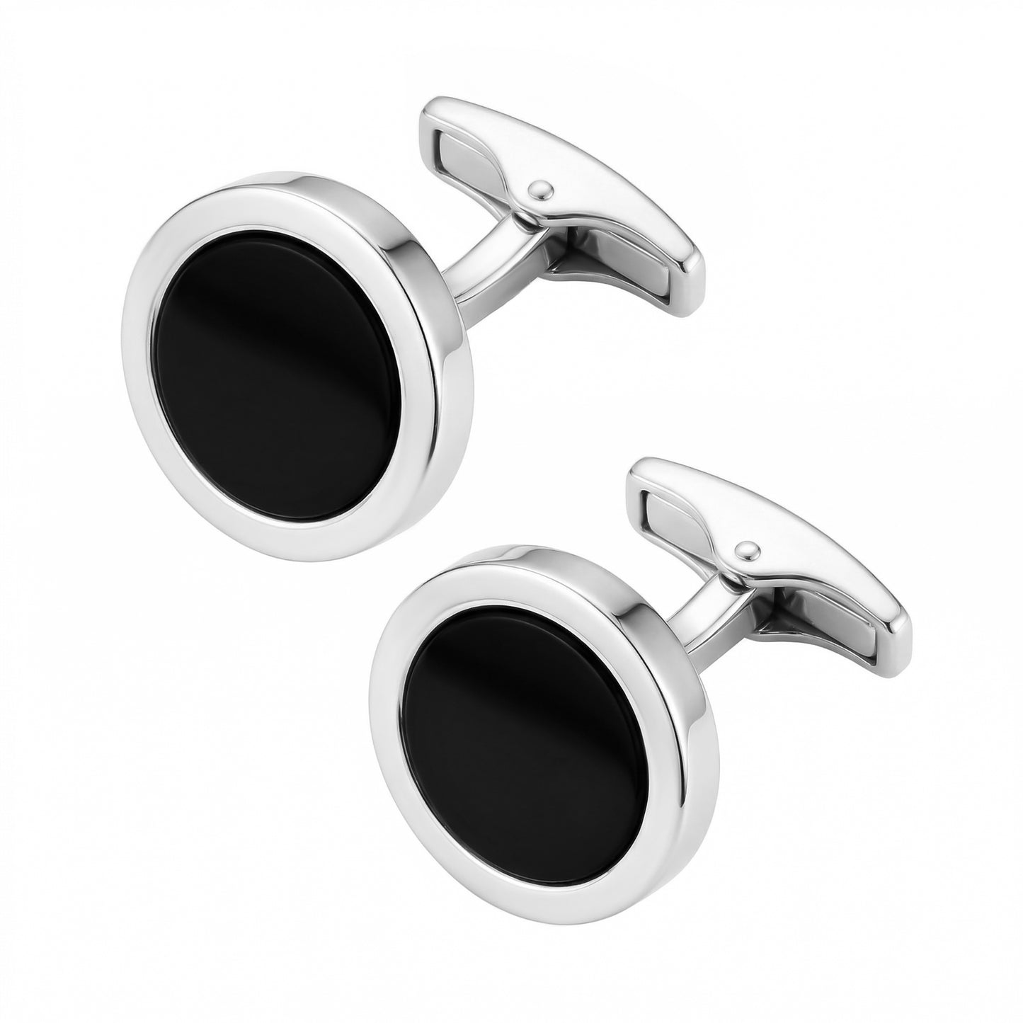 Round Gemstone Sterling Rim Cufflinks