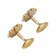 White mother of pearl four-leaf clover 18k gold sterling silver cufflinks showing toggle back detail