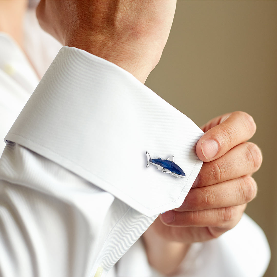 Shark Hand-painted Enamel Sterling Cufflinks