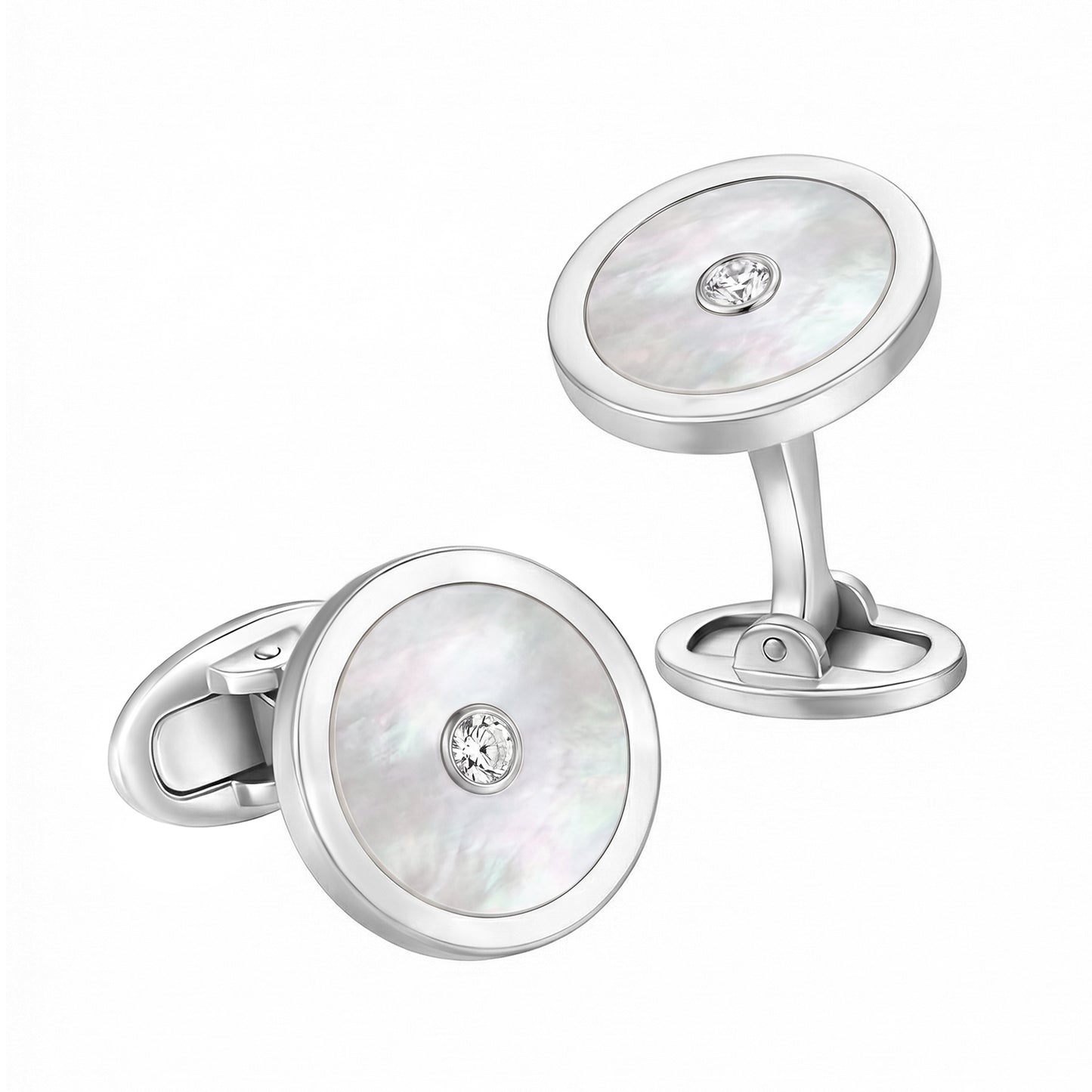 Gemstone and Diamond Sterling Silver Round Cufflinks