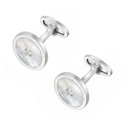 Gemstone and Diamond Sterling Silver Round Cufflinks