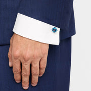 sterling silver blue enamel love knot cuffling by Jan Leslie.