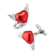 Red enamel heart with sterling silver angel wings cufflinks