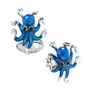 Blue glitter enamel octopus cufflinks Jan Leslie