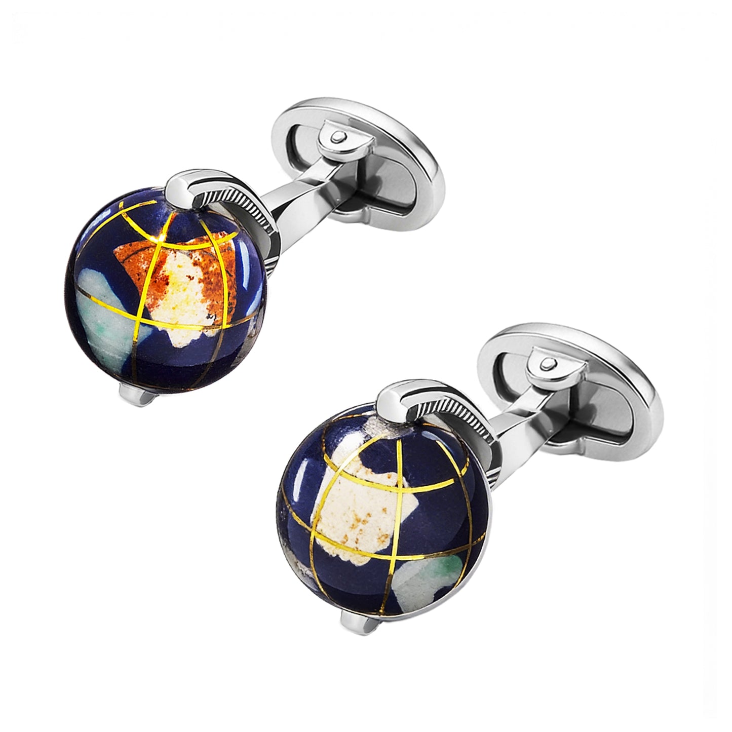 Globe Spinning Lapis Inlay Sterling Cufflinks