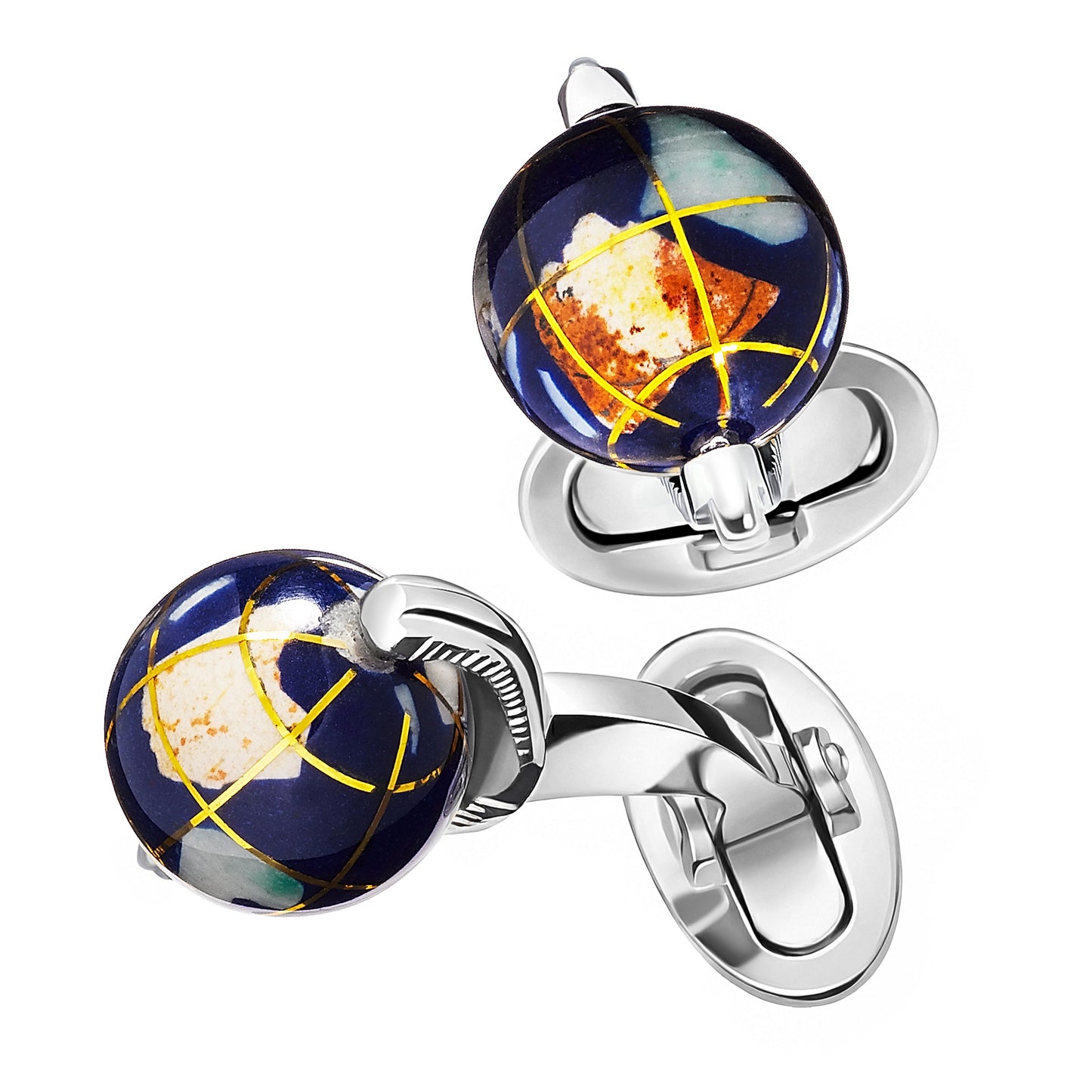 Globe Spinning Lapis Inlay Sterling Cufflinks
