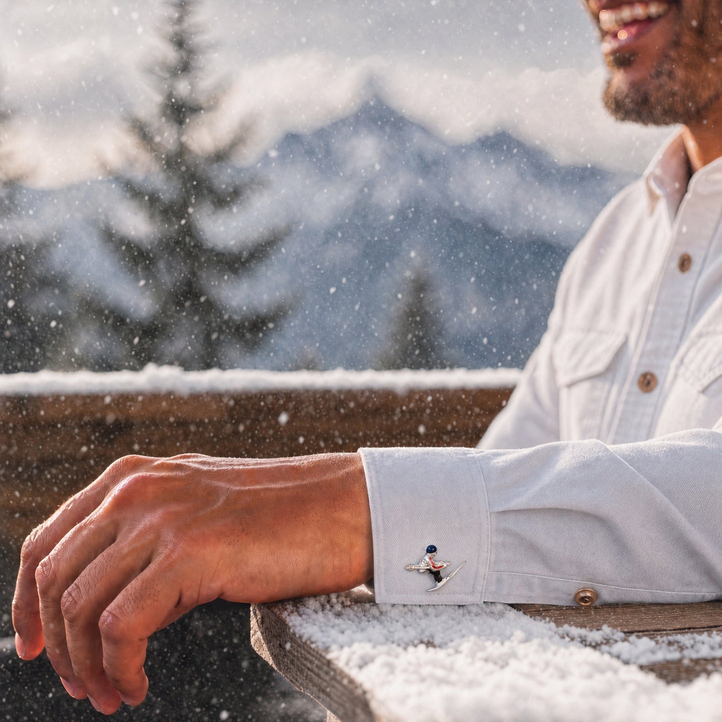 Skier Moving Sterling Cufflinks