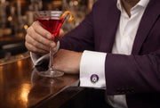 Enamel crescent disc cufflink.