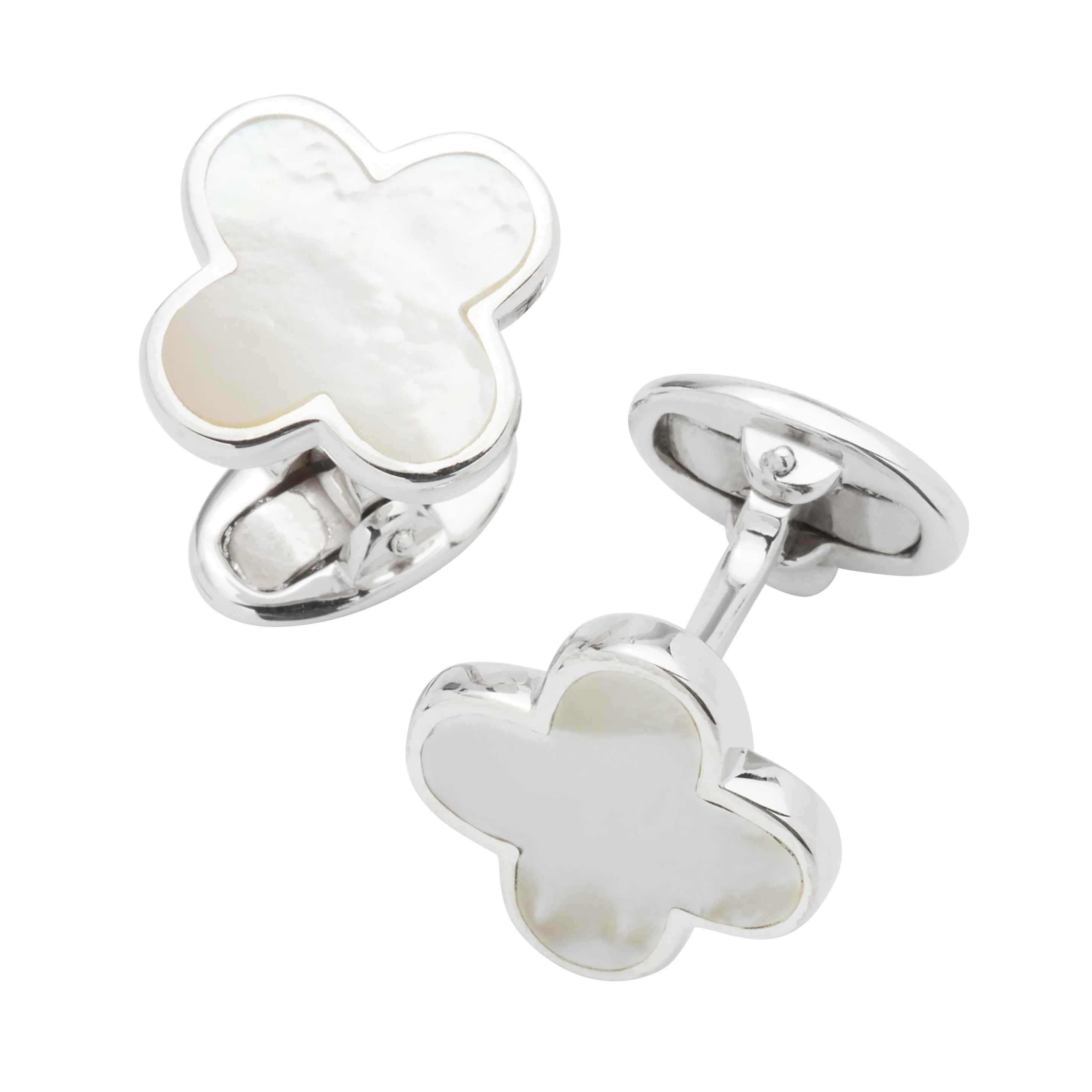 Chrisanne Clover Round Cufflinks in Silver & White main image 0