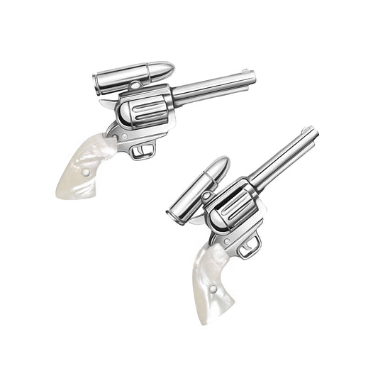 Pistol with Bullet Back Mother of Pearl Sterling Cufflinks