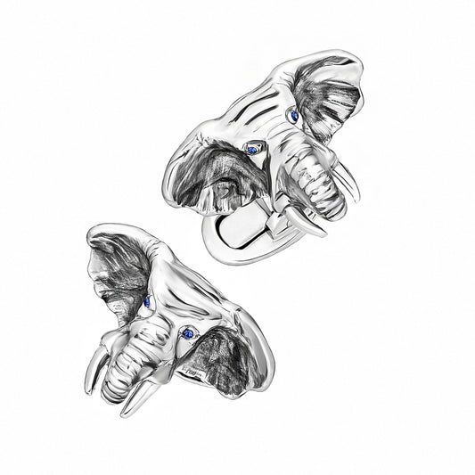 Elephant Head Enamel Mother of Pearl Sterling Cufflinks