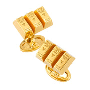 24k gold vermeil sterling silver gold bar cufflinks worn on white dress shirt cuff with beige suit