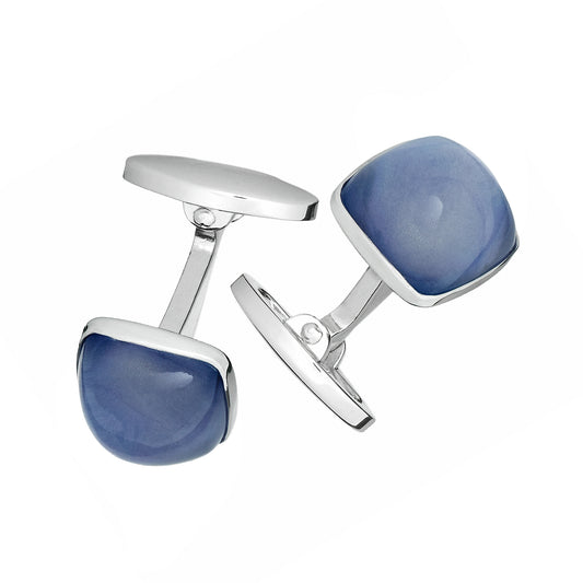 Domed Soft Square Blue Gemstone Sterling Cufflinks